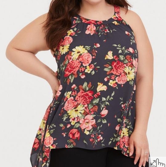 5/25 ❤️ Torrid Plus Size Floral Georgette High Neck Tank - Picture 4 of 5